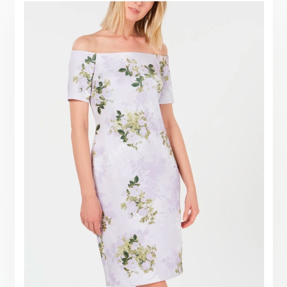 Nwt tags sz 14 Calvin Klein Women's Short Sleeve Off The Shoulder Sheath Dress - Picture 3 of 6
